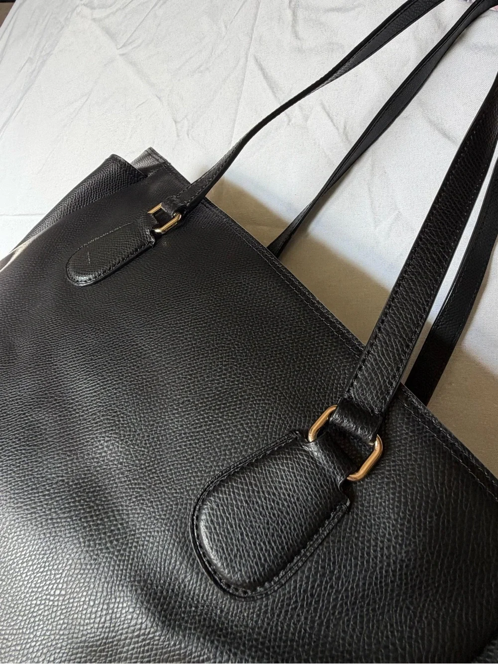 Coach Black Leather Tote with Gold Accent